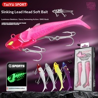 Leurre souple artificiel transfrontalier en TPE, type poisson coulant, avec queue en T et queue lumineuse, pour lancer longue portée, imitation truite, avec tête plombée et hameçon