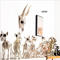 Décorations d'Halloween transfrontalières : Squelettes d'animaux d'horreur sombres (rat, chat, chien, oiseau) en plastique – Accessoires durables pour maison hantée