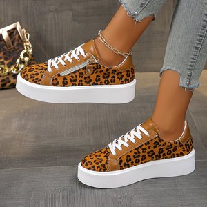 Sinh Viên Giản Dị Giày Chạy 2029 Leopard In Giày Vải Nâu Thấp Đầu Dây Kéo Màu Bị Chặn Hợp Thời Trang Của Phụ Nữ Giày Phẳng - Product Image 6
