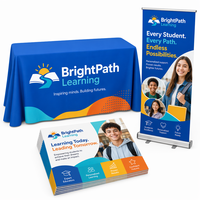 Kit de stand d'exposition : Nappe, Roll-up, Brochures, Drapeaux plume, Autocollant au sol pour Grandes Expositions – Branding Premium