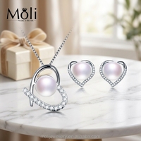Popular Heart Pendant and Earrings 100% Natural Freshwater Pearl Set Jewelry