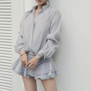 Nuevo Vestido Elegante de Marca Vietnamita con Falda Corta y Blusa de Gasa de Color Liso, Antiestático, Estilo Sexy Spice Girl con Volantes, Ideal para el Día a Día - Product Image 3