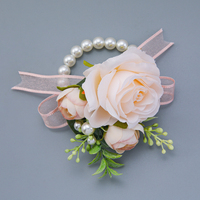 Korsase Pergelangan Tangan Mawar Buatan Warna Pink Baru dengan Mutiara dan Pita, Gelang Bunga Pernikahan untuk Pengiring Pengantin