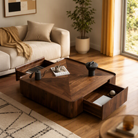 Table basse moderne en bois massif avec placage en noyer noir d'Amérique du Nord, style nordique, design de rangement, mobilier minimaliste italien