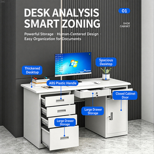 Modern <b>Office</b> Computer Desk With Drawers Workstation <b>Table</b> With Storage Cabinet for Laboratory and Workspace - Product Image 2