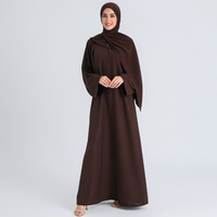 Abaya Marron Foncé OEM Lignes Abaya Factory, Robe Modeste pour Femmes Musulmanes Aïd 2026 avec Hijab Intégré