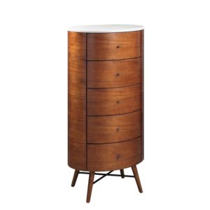 Cofre de cinco cajones de 1 pieza con acabado de nogal DB con rodamiento de bolas superior de mármol, muebles de dormitorio para sala de estar - Product Image 6