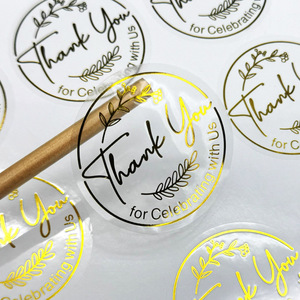 Adesivi Sigillanti Trasparenti Impermeabili Fustellati Personalizzati con Logo Stampato, Etichette per Imballaggio in Lamina d'Oro Trasparente - Product Image 1