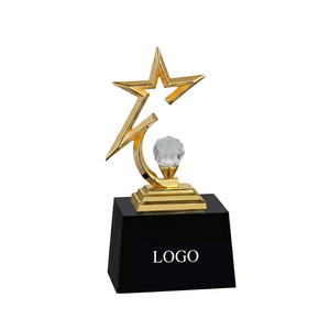 Custom Star Trophy with Personalized Text Engraving UV Printing Portable Die Casting Metal trophy awards with black base. - Product Image 1