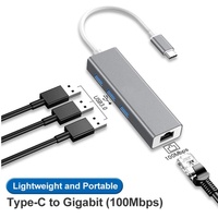 Hub USB C en alliage d'aluminium avec adaptateur de carte réseau Ethernet RJ45 100M, USB 3.0 5 Gbps, Hub USB 2.0 pour ordinateur Macbook
