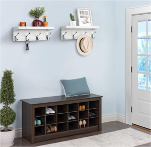 Étagère <span class=keywords><strong>murale</strong></span> flottante vintage en bois <span class=keywords><strong>pour</strong></span> entrée et salon, avec bar détachable et étagères à lattes <span class=keywords><strong>pour</strong></span> chapeaux et manteaux - Product Image 3