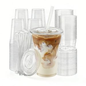Gobelet en plastique transparent jetable de 16 oz avec couvercle anti-fuite et paille, idéal pour les cafés glacés et les soirées soda - Product Image 1