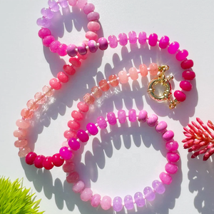 <span class=keywords><strong>Collana</strong></span> di Gemme di Giada <span class=keywords><strong>Rosa</strong></span> in Stile BUBBLEGUM BLISS, Perle di <span class=keywords><strong>Quarzo</strong></span> <span class=keywords><strong>Rosa</strong></span> 5*8mm, <span class=keywords><strong>Collana</strong></span> Artigianale con Perline per Donne e Ragazze, Gioielli da Vacanza - Product Image 1