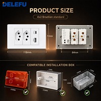 DELEFU Prise murale 4x2 Brésil 10A 20A Double prise brésilienne avec chargeur rapide USB A Type C 20W 100 pièces en gros