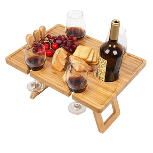 Wine Picnic Bamboo Table Bamboo Wine Picnic Table With Glass Holder And Snack Tray Fun Portable Travel Size Foldable For Beach