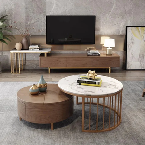 White Marble Coffee Table with Walnut Wooden <b>Storage</b> Table Perfect Combination for Your Living Room Hotel <b>Drawing</b> Room Furniture - Product Image 4