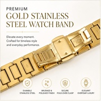 Brushed Polished Gold Metal Watch Strap Solid Stainless Steel Replacement Band Secure Folding Clasp Bracelet