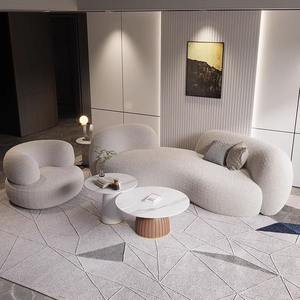 Divano Curvo in Tessuto Lana d'Agnello Stile Crema Lusso Leggero, Zona Relax Curva Accessibile, Divano Famoso su Internet - Product Image 5