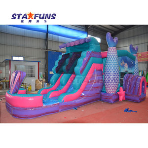 Castillo hinchable inflable Multicolor para exteriores comercial con tobogán, casa de rebote de fondo marino, Castillo de salto inflable con tobogán - Product Image 3