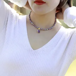 Exquisito collar de gargantilla de lágrima bohemio para mujer, cadena de hilo de piedras naturales con cuentas simples, regalo para adolescentes, accesorios - Product Image 6