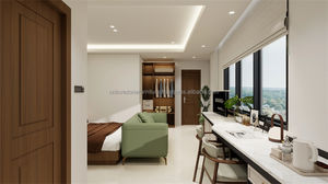 Modern Wood 3 Star Hotel Bedroom Sets with <b>Bed</b> <b>Frame</b> Wardrobe Lounge & Work Area for Commercial Hospitality Projects - Product Image 2