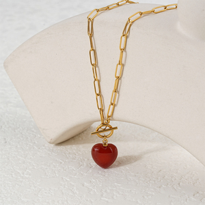 Pendentif Cœur en Agate Unisexe, Plaqué Or/Argent en Acier Inoxydable, Bijou Tendance, Or 18 carats, OEM/ODM, En Stock - Product Image 1