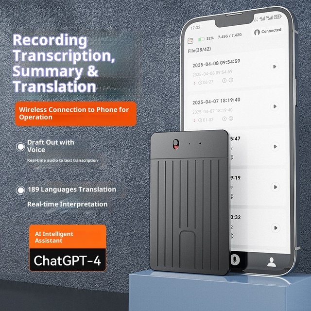 Top AI ChatGPT-4 App Voice Recorder Phone Call Voice Activated WAV Transcribe Summarize Language Translation Smart Magnet Metal