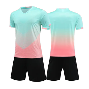Adults Children Low Price Breathable Blue Pink Color Soccer Jerseys Sets Short Sleeve 100% Polyester Quick Dry Unisex Retro - Product Image 1