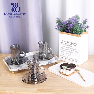 Placage ionique couleur gris fumé 105ml tasses turques tasse à thé marocaine verres tasse à thé tasse en verre avec soucoupe - Product Image 1