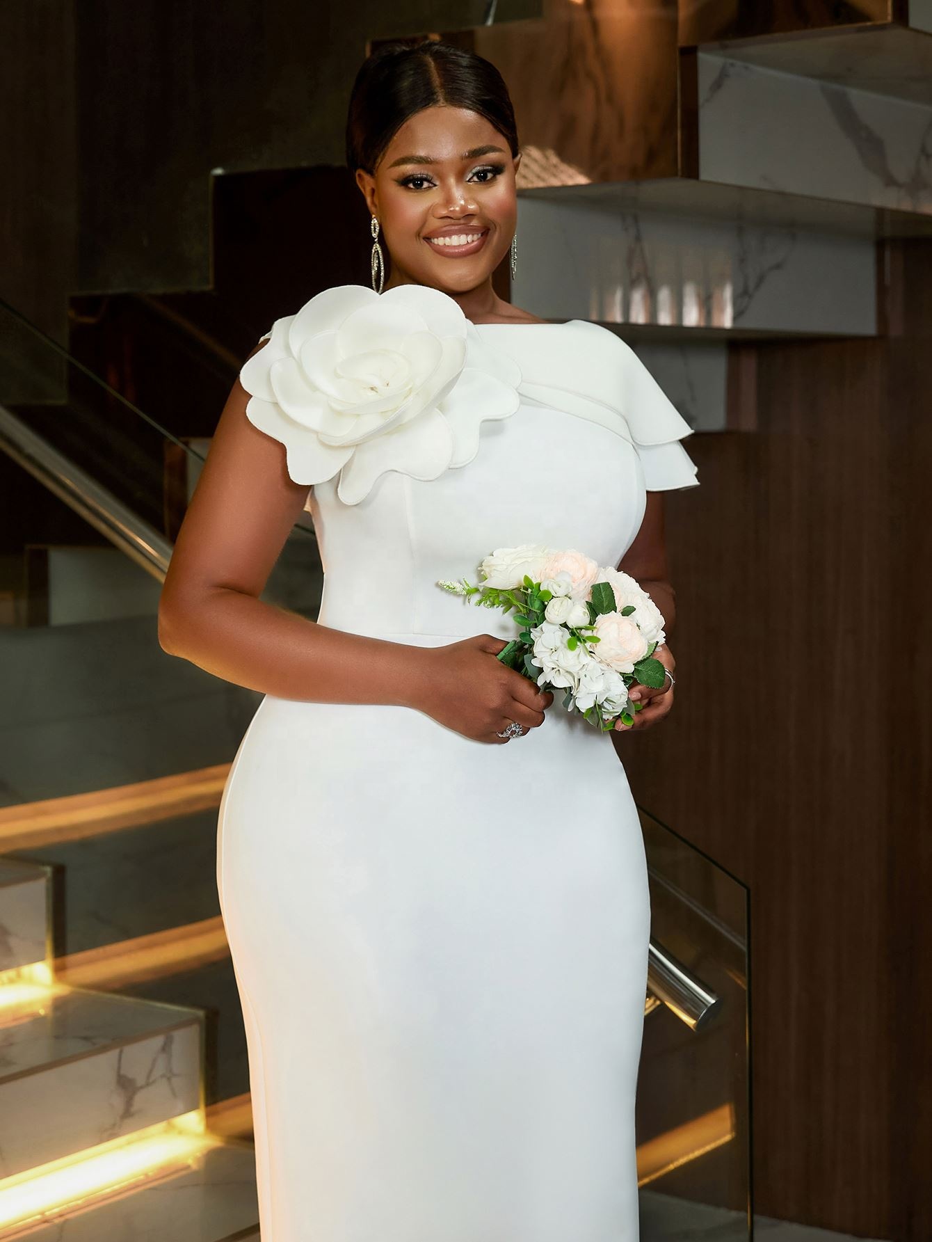 elegant bodycon wedding dress Ivory Bateau Neck Bodycon Satin Wedding Dress with Split