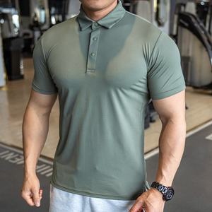 Kemeja Golf <span class=keywords><strong>Polo</strong></span> Aprikot Elastis Kebugaran Otot Ukuran Besar 3XL Kemeja Polos untuk Pria - Product Image 3