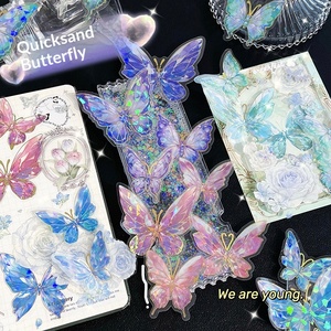 Pegatinas Decorativas <span class=keywords><strong>de</strong></span> PET con Diseño <span class=keywords><strong>de</strong></span> Mariposa Holográfica Personalizada, Grabado Láser 3D en Dorado, Estilo Europeo, Coloridas, <span class=keywords><strong>para</strong></span> Manualidades - Product Image 1