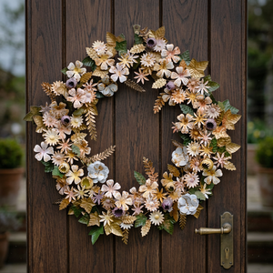 Corona Floral Rústica Hecha a Mano, Redonda, Decorativa, de Flores de Plástico, Sin Iluminación, en Paquete Individual, Corona Artesanal de Alta Calidad - Product Image 3