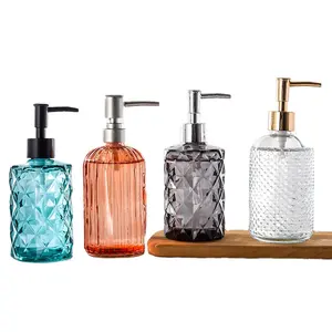 400ml 300ml 13 Ounce Assorted Glass Lotion Shampoo Soap Dispenser Glass Bottle with Rust Proof Pump for Bathroom Kitchen