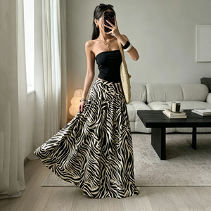 Jupe longue décontractée mi-longue en maille drapée à imprimé zèbre, style unique haut de gamme, tendance streetwear américain, sexy et branchée - Product Image 2