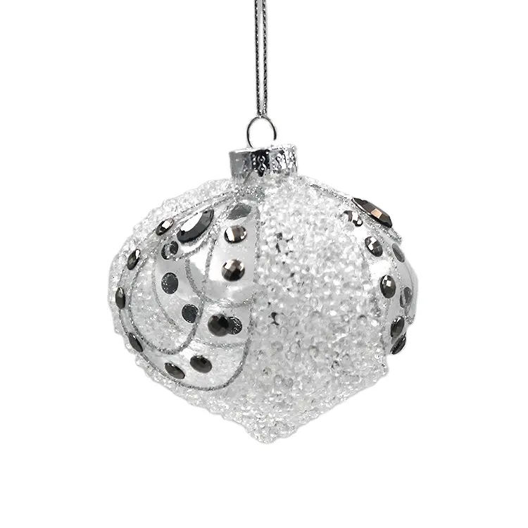 Bola de vidro transparente para árvore de natal, ornamento de decoração natalina em formato de cebola, 8cm para pendurar, com miçangas transparentes