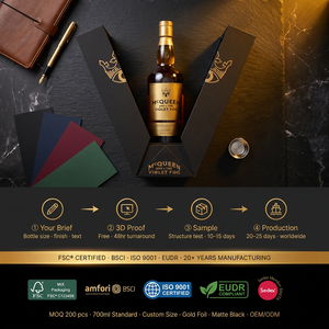 Boîte à spiritueux en forme de V, noire mate avec estampage doré, emballage de luxe personnalisé pour whisky, présentoir, coffret à vin - Product Image 3