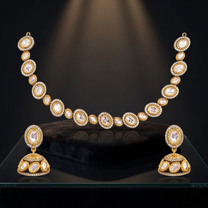 Kundan Short Necklace 187727 White Zinc Alloy Elegant <b>Wedding</b> <b>Accessory</b> - Product Image 3