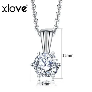 925 Sterling Silver 6 Claw Classic Style Pendants Necklace Round Shape VVS Moissanite White Customized Pendant Necklace