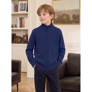 Pull cardigan à fermeture éclair intégrale pour garçons, col montant, uni, manches longues, uniforme scolaire, 5-14 ans, enfants et jeunes - Product Image 3
