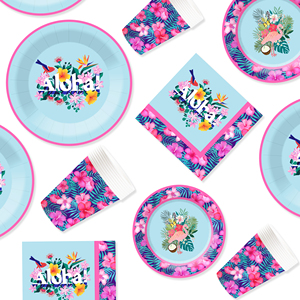 Ensemble de 8 assiettes jetables en papier à thème floral rose tropical DAMAI, fournitures pour fête d'anniversaire, en papier. - Product Image 3