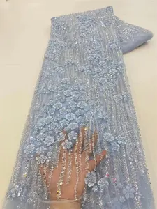 NI.AI Schöne Sequenz Netz Spitze afrikanischer Spitzenstoff Hochzeitskleid Spitze mit Perlen