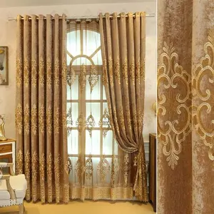 Custom ready made chenille window curtains and bedsheets with matching curtains for the living room embroidery