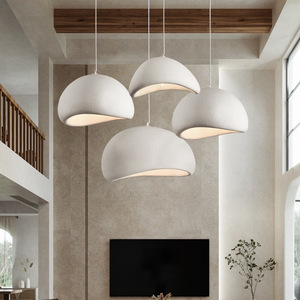 Wabi Sabi Style Chandelier Cream Color Round LED Pendant <b>Light</b> Three Headed For Living Room Home Decor 10-15 Sqm Coverage - Product Image 1