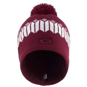 Custom logo Diamond pattern unisex winter sport knit acrylic beanie hat cap With Hair Balls