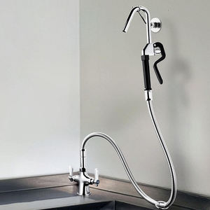 Лидер продаж: современный кухонный смеситель с одним отверстием, двумя рукоятками, длинным изливом и лейкой для розлива воды, латунный - Product Image 5