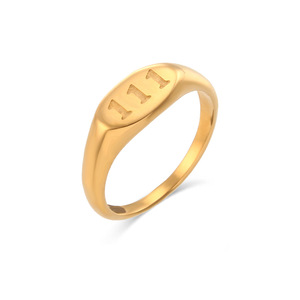 Bague signet en acier inoxydable gravée avec les chiffres 111 à 999, plaquée or 18 carats, porte-bonheur, pour femmes et hommes - Product Image 1