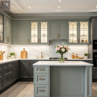 Meubles de cuisine modernes en bois massif bleu-gris, style Shaker américain de luxe, îlot de cuisine en bois
