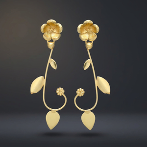 Gold Plated Floral Leaf Long Drop Botanical Statement Dangle Earrings for Women <b>Wedding</b> Gift Wholesale Fashion Jewelry - Product Image 2