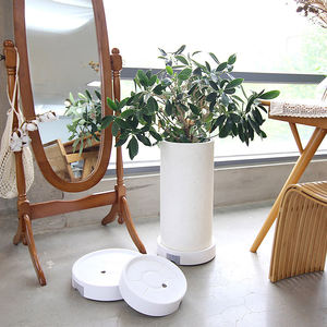 Support de pot de fleurs carré moderne avec roulettes dissimulées, plateau de récupération d'eau, chariot robuste en acier inoxydable et plastique, pour intérieur et extérieur - Product Image 4